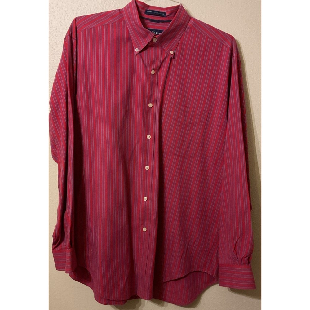 Austin Reed London Mens Regent Street Oxford Button Down Shirt Red Blue Stripe L